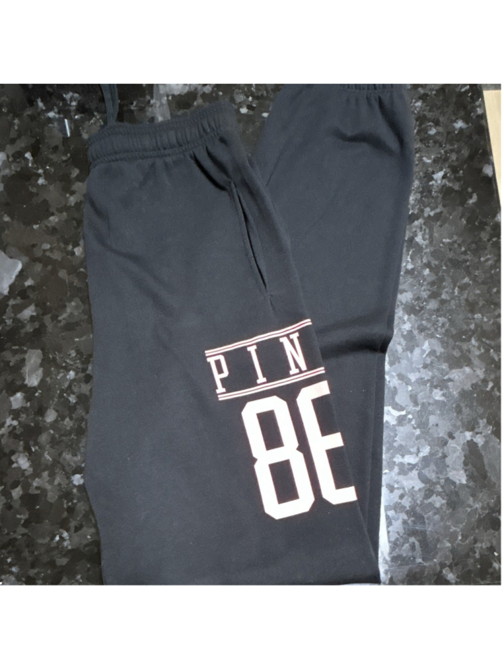 PINK Black Women’s Jogger Pants Size S Regular Drawstring Elastic Waist Logo